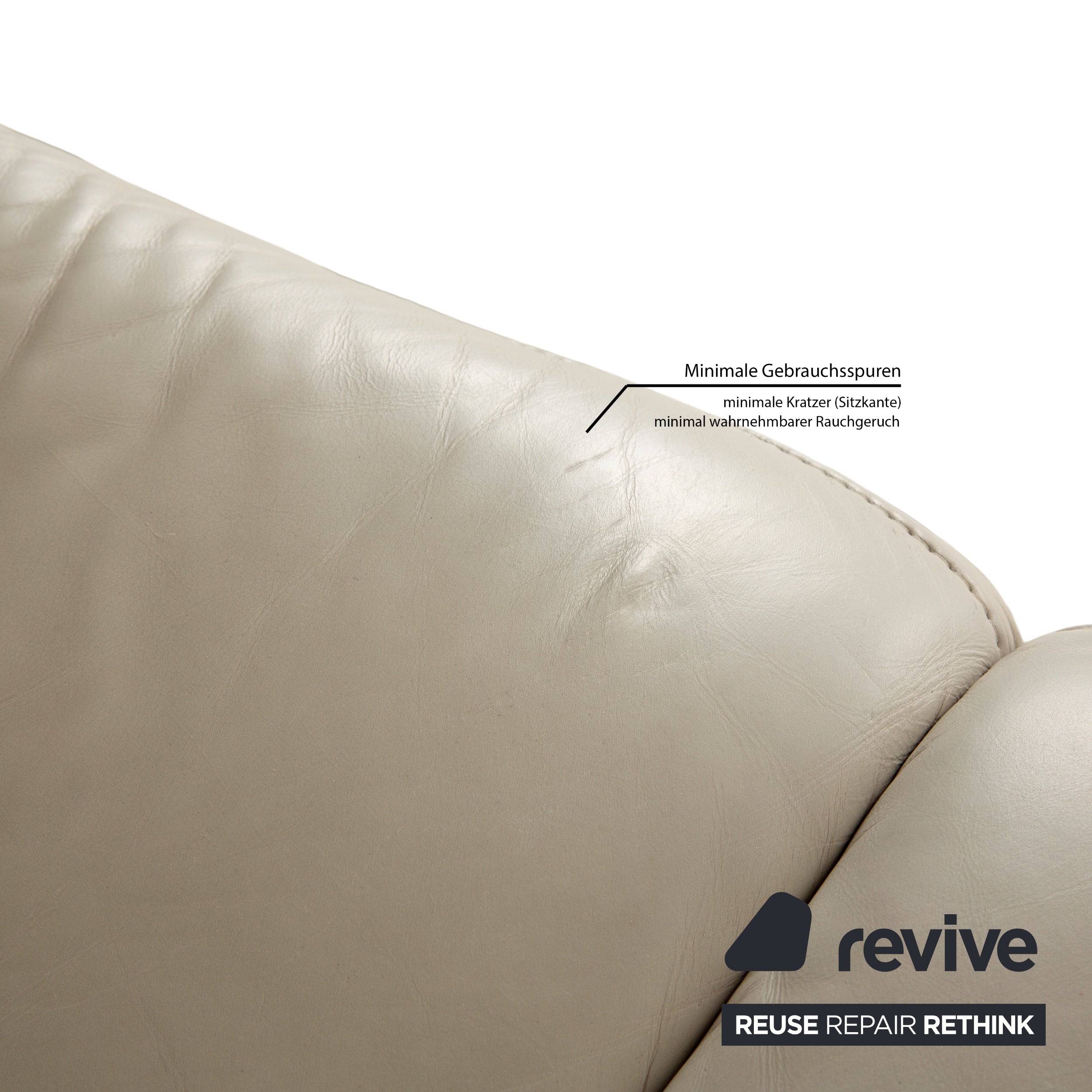 Himolla Cumuly Leather Three Seater Beige Light Gray Sofa Couch