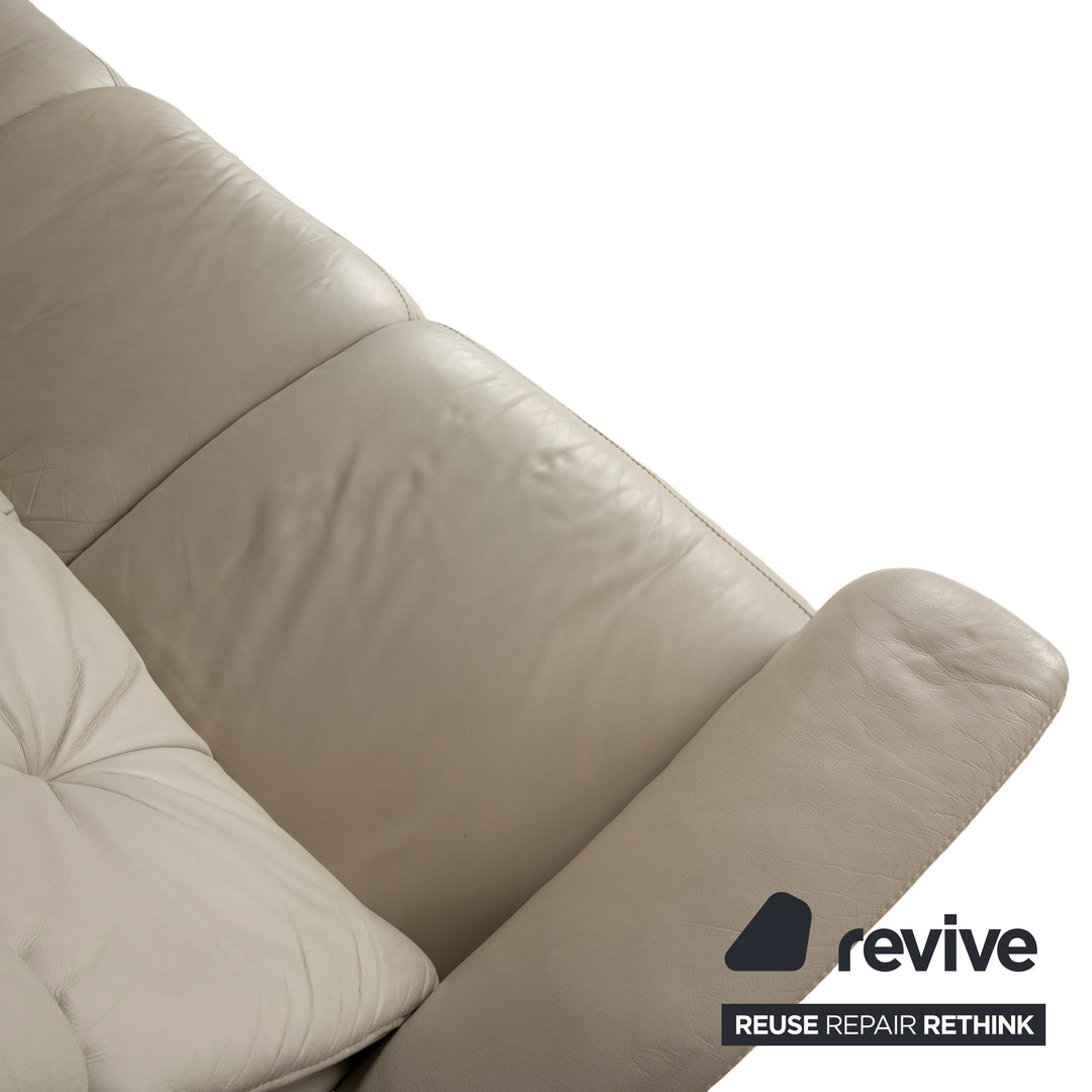 Himolla Cumuly Leather Three Seater Beige Light Gray Sofa Couch