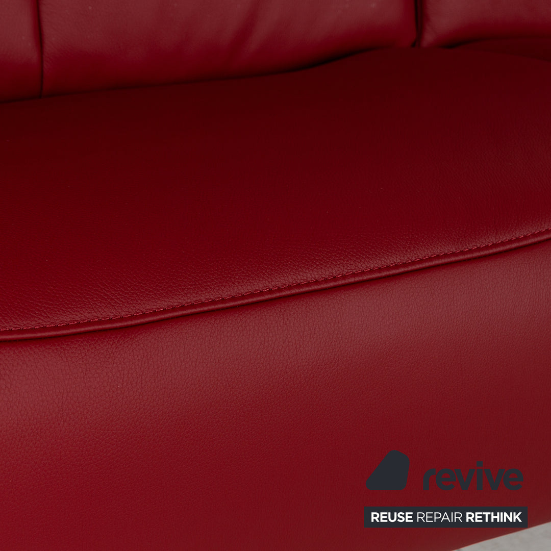 Himolla Cumuly Leather Three Seater Red Sofa Couch