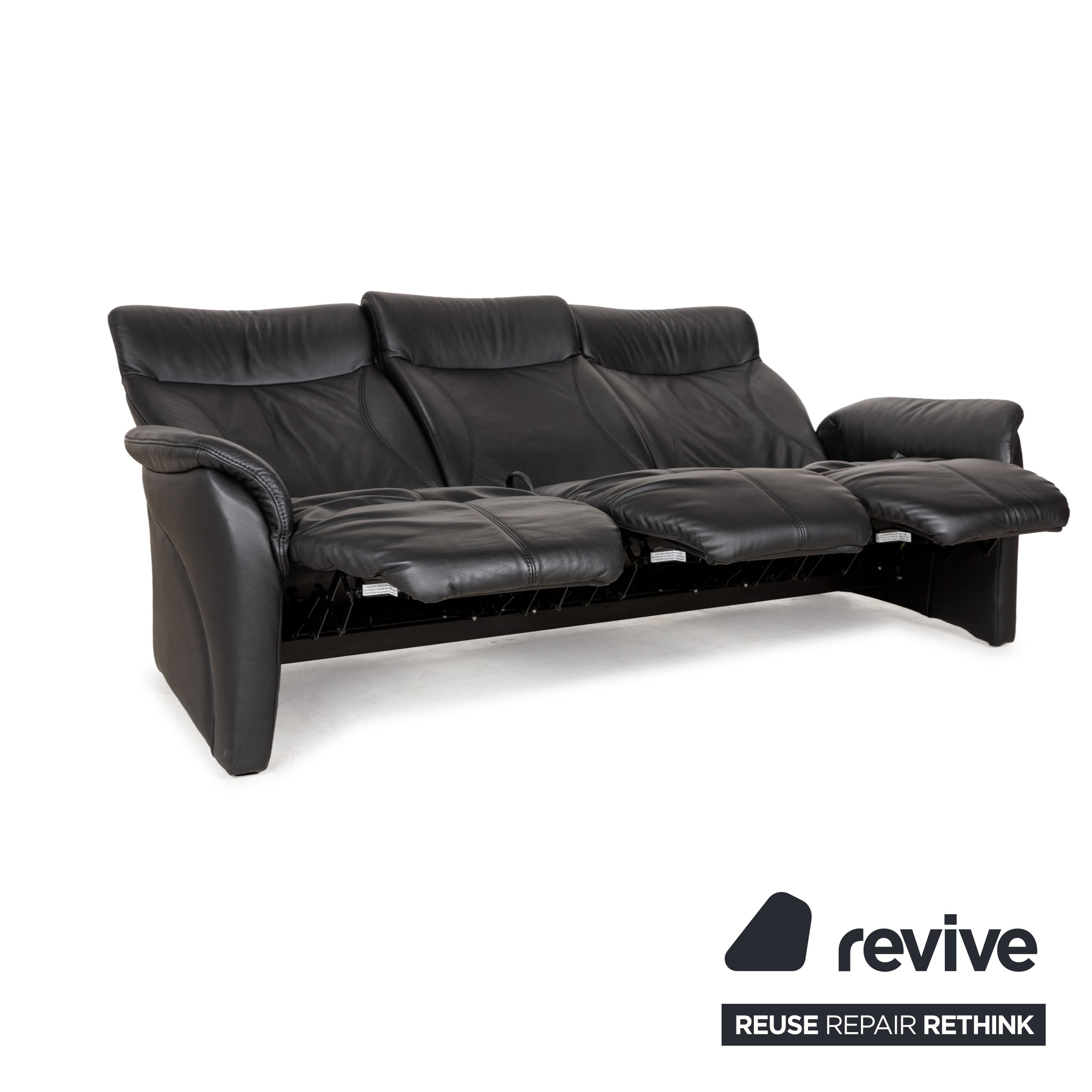 Himolla Cumuly Leather Three-Seater Black Manual Function Sofa Couch