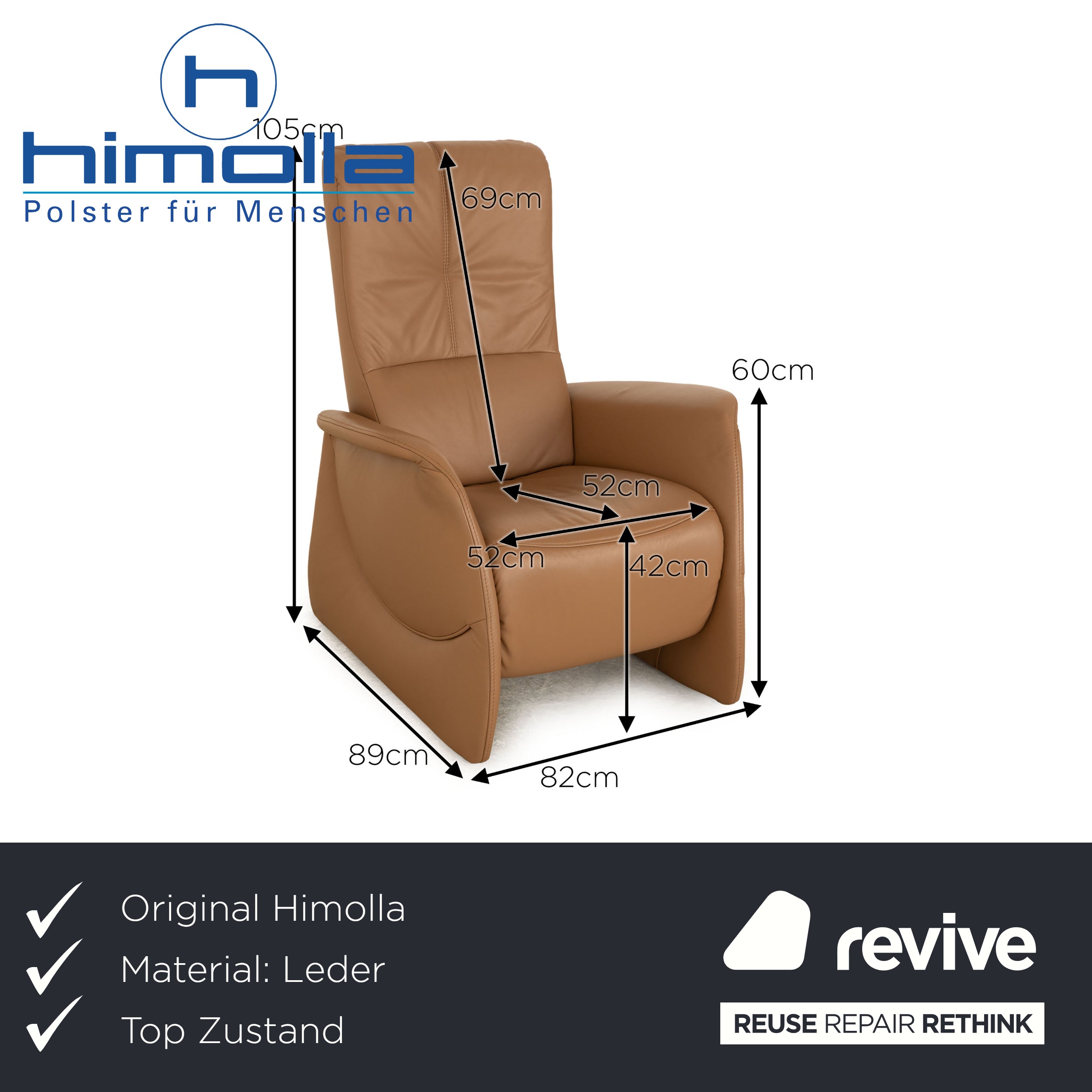 Fauteuil en cuir Himolla Cumuly marron