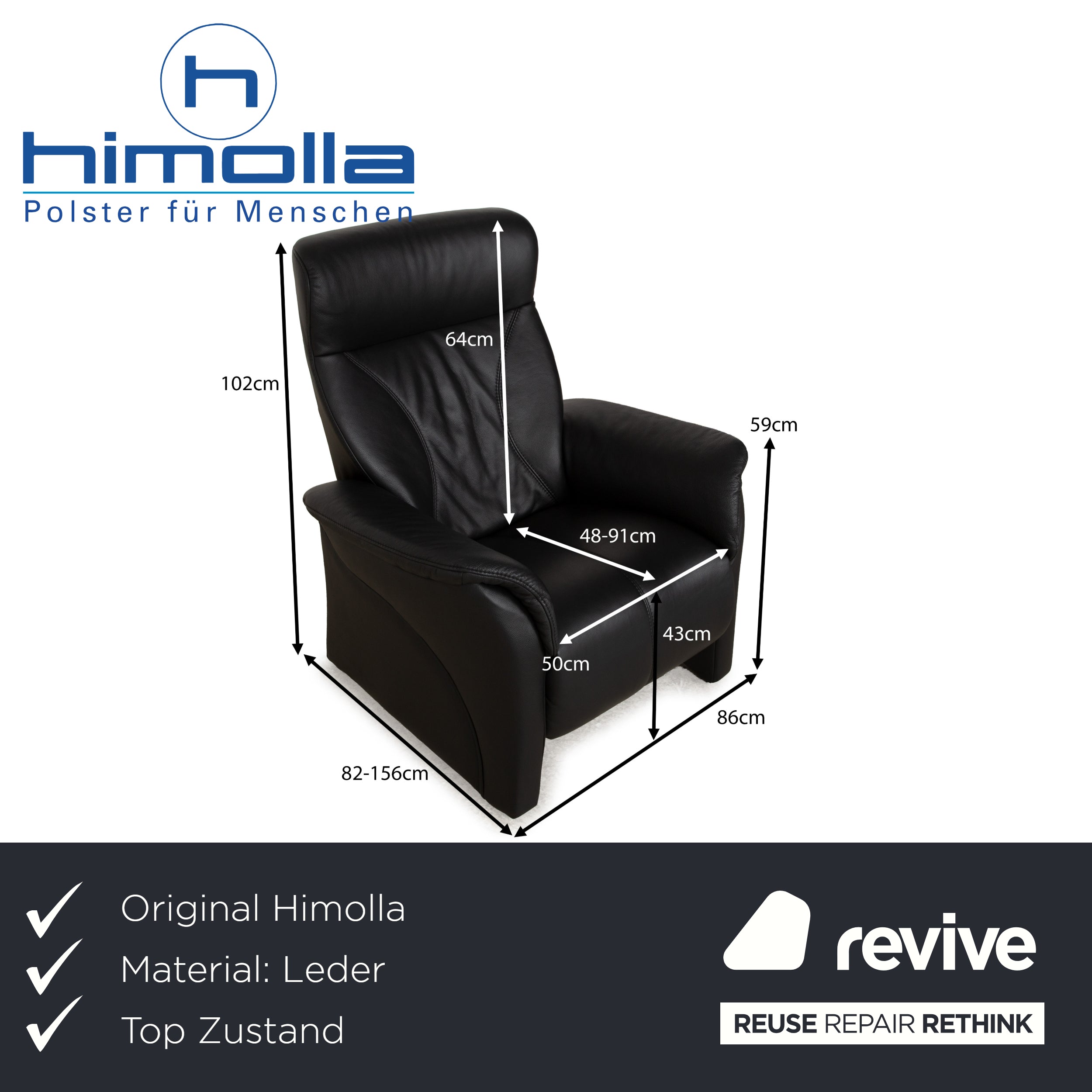 Himolla Cumuly Leder Sessel Schwarz manuelle Funktion
