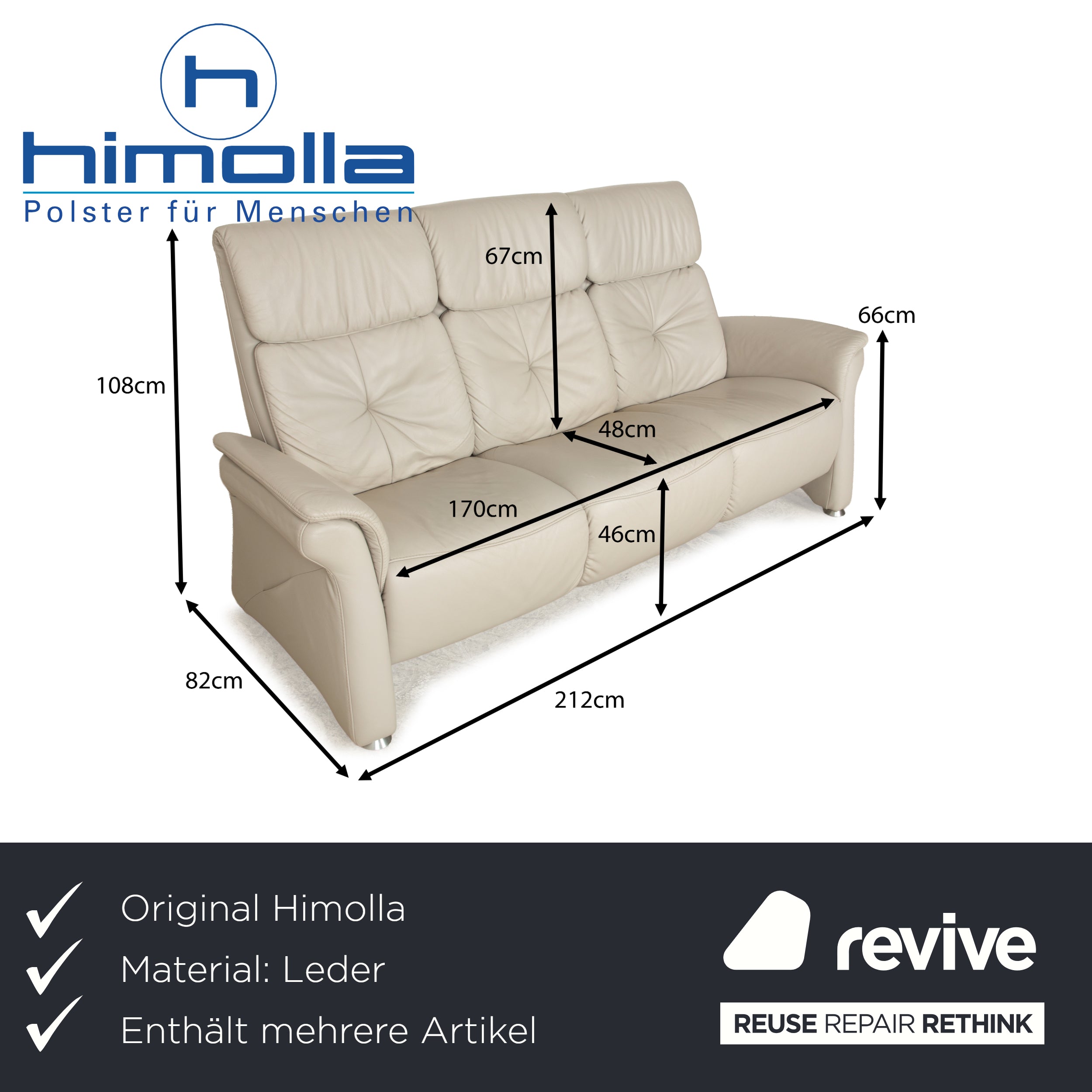 Himolla Cumuly Leather Sofa Set Beige Light Grey Three-Seater Two-Seater Couch