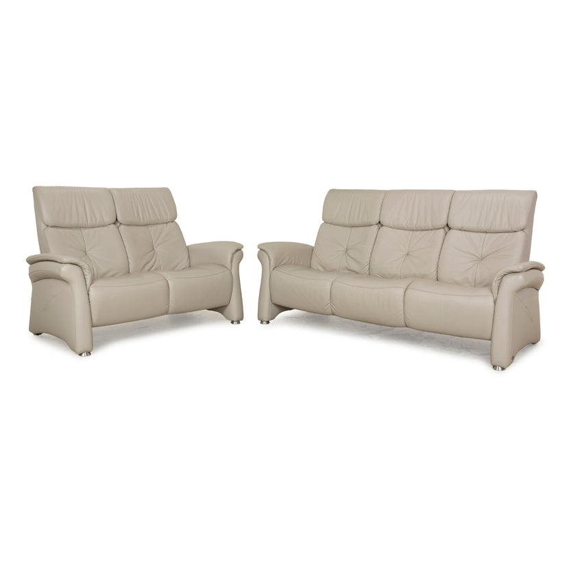 Himolla Cumuly Leather Sofa Set Beige Light Grey Three-Seater Two-Seater Couch