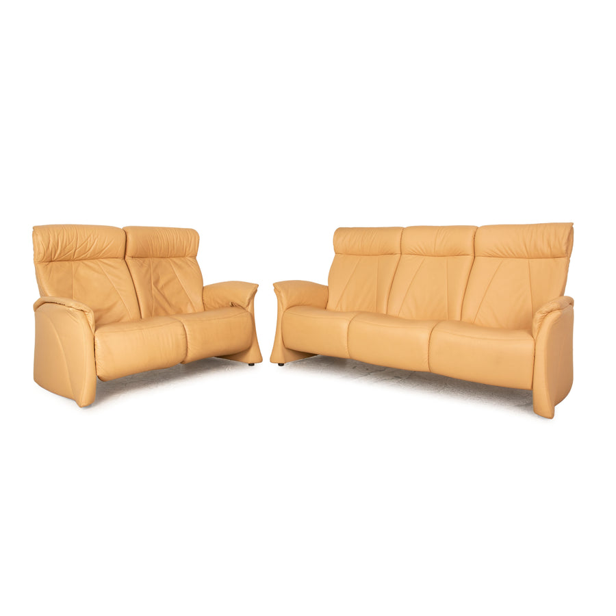 Himolla Cumuly Leder Sofa Garnitur Creme Dreisitzer Zweisitzer Couch