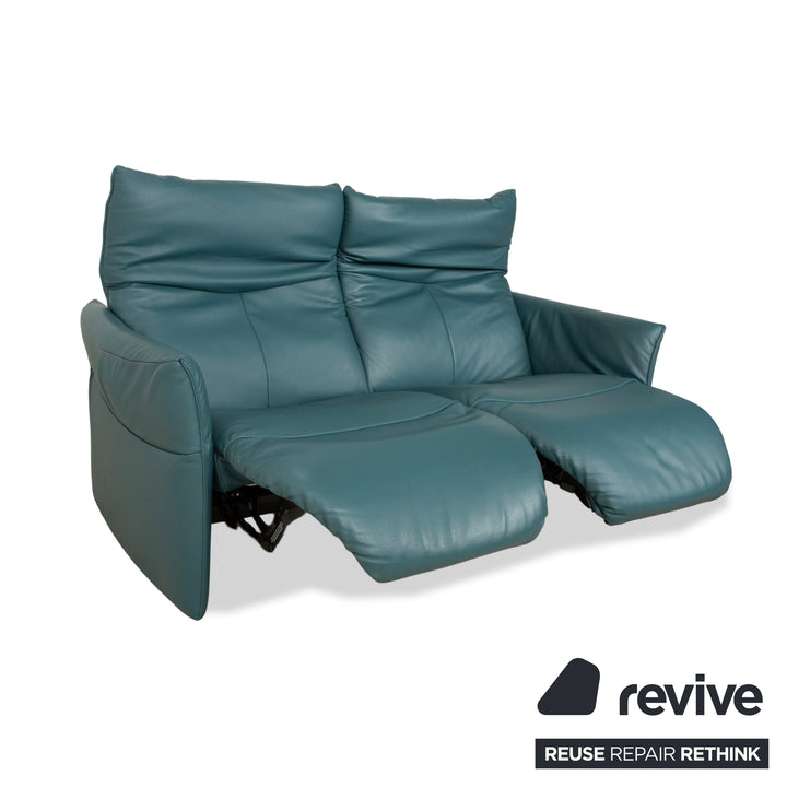 Himolla Cumuly Leather Two-Seater Blue Green Petrol Electric Function Sofa Couch