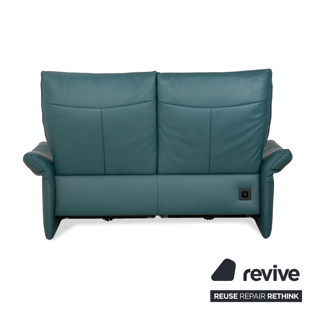 Himolla Cumuly Leather Two-Seater Blue Green Petrol Electric Function Sofa Couch