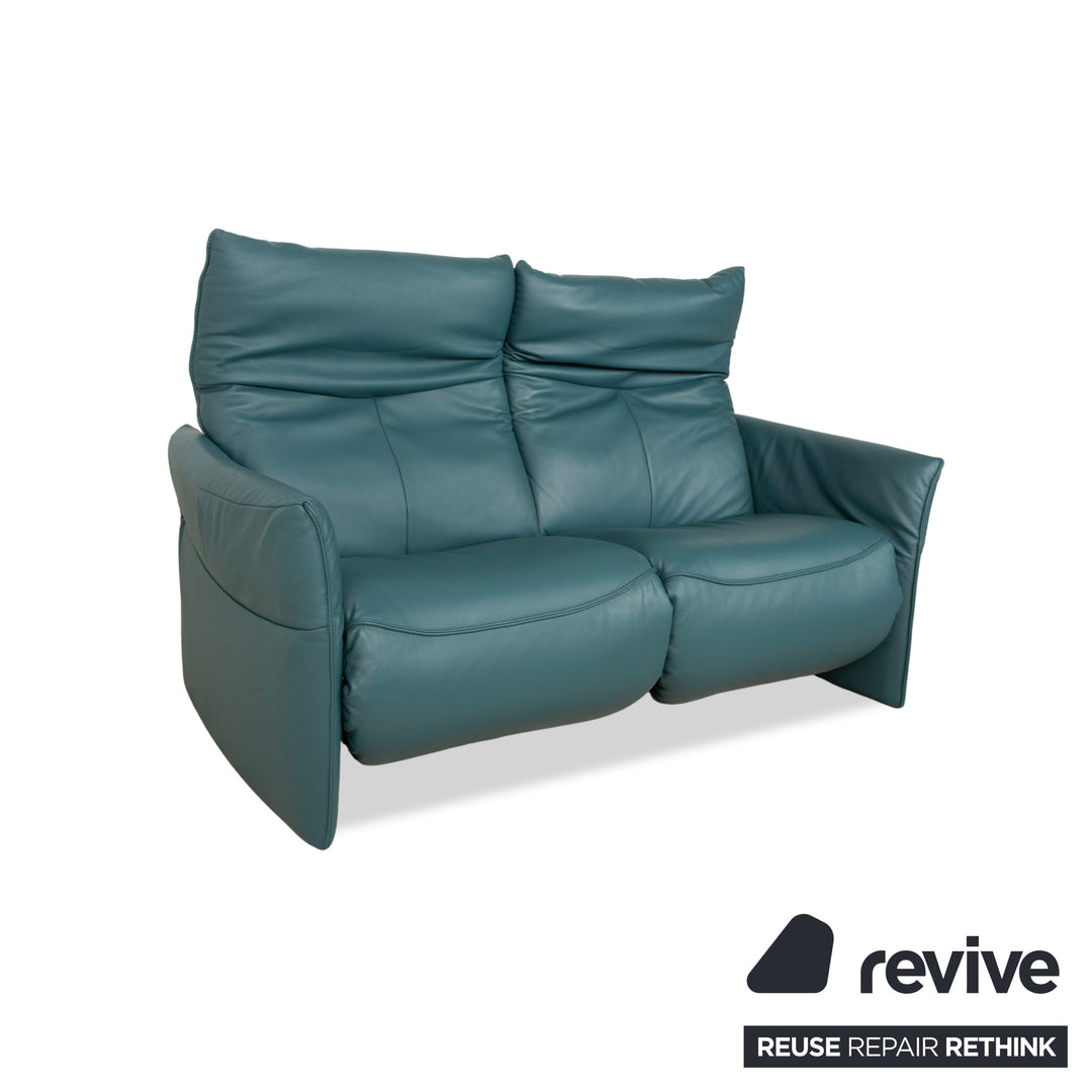 Himolla Cumuly Leather Two-Seater Blue Green Petrol Electric Function Sofa Couch