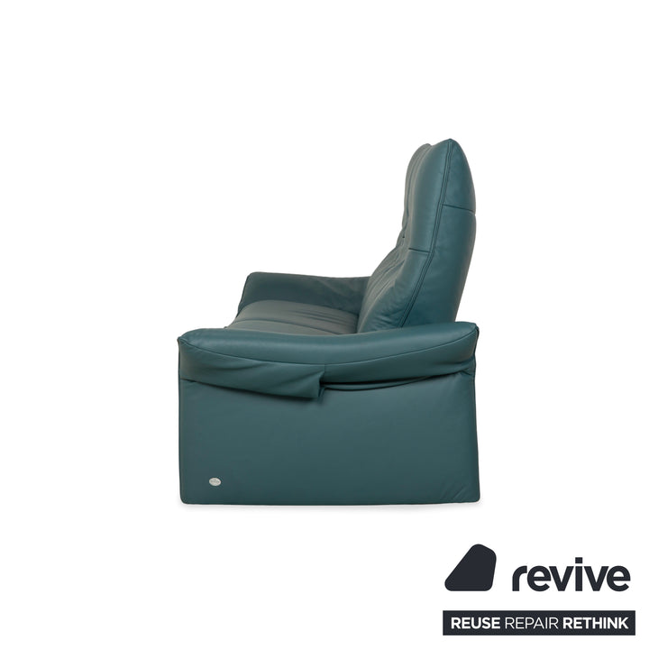 Himolla Cumuly Leather Two-Seater Blue Green Petrol Electric Function Sofa Couch
