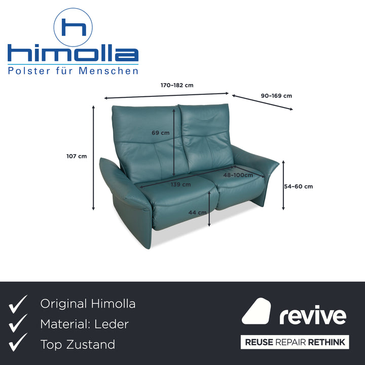 Himolla Cumuly Leather Two-Seater Blue Green Petrol Electric Function Sofa Couch