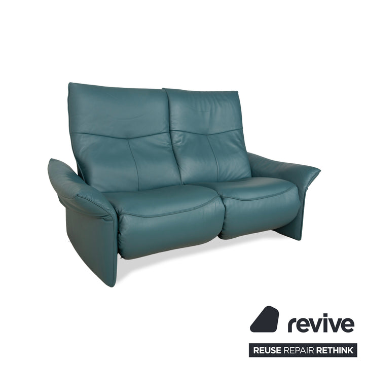 Himolla Cumuly Leather Two-Seater Blue Green Petrol Electric Function Sofa Couch