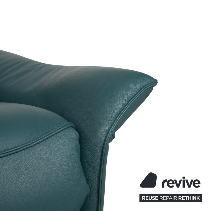 Himolla Cumuly Leather Two-Seater Blue Green Petrol Electric Function Sofa Couch