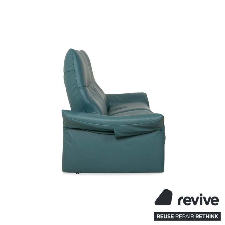 Himolla Cumuly Leather Two-Seater Blue Green Petrol Electric Function Sofa Couch