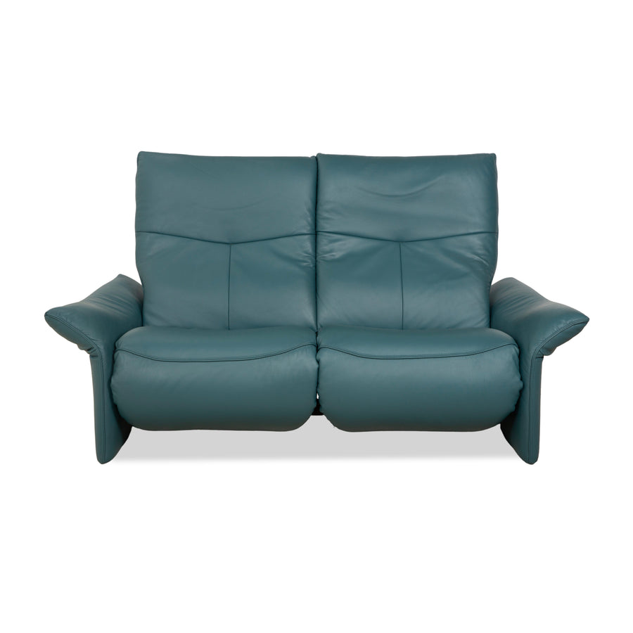 Himolla Cumuly Leather Two-Seater Blue Green Petrol Electric Function Sofa Couch