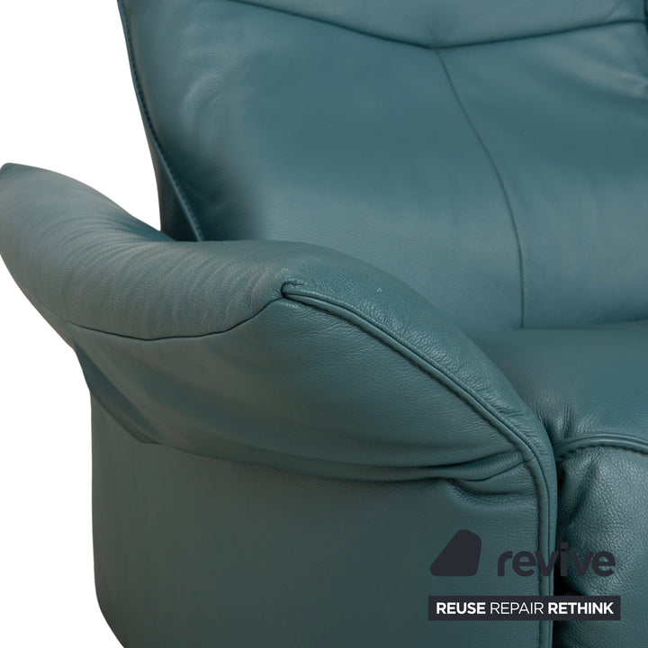 Himolla Cumuly Leather Two-Seater Blue Green Petrol Electric Function Sofa Couch