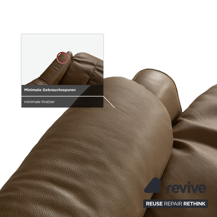 Himolla Cumuly Leather Two-Seater Brown Olive Electric Function Sofa Couch