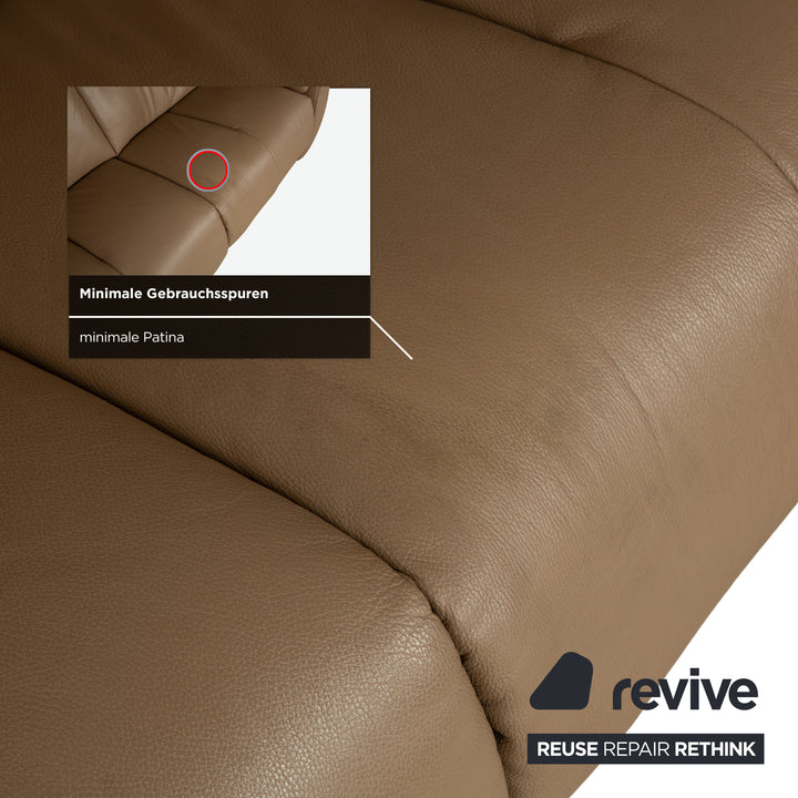 Himolla Cumuly Leather Two-Seater Brown Olive Electric Function Sofa Couch