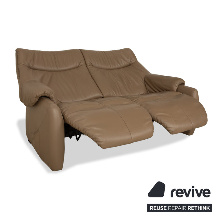 Himolla Cumuly Leather Two-Seater Brown Olive Electric Function Sofa Couch