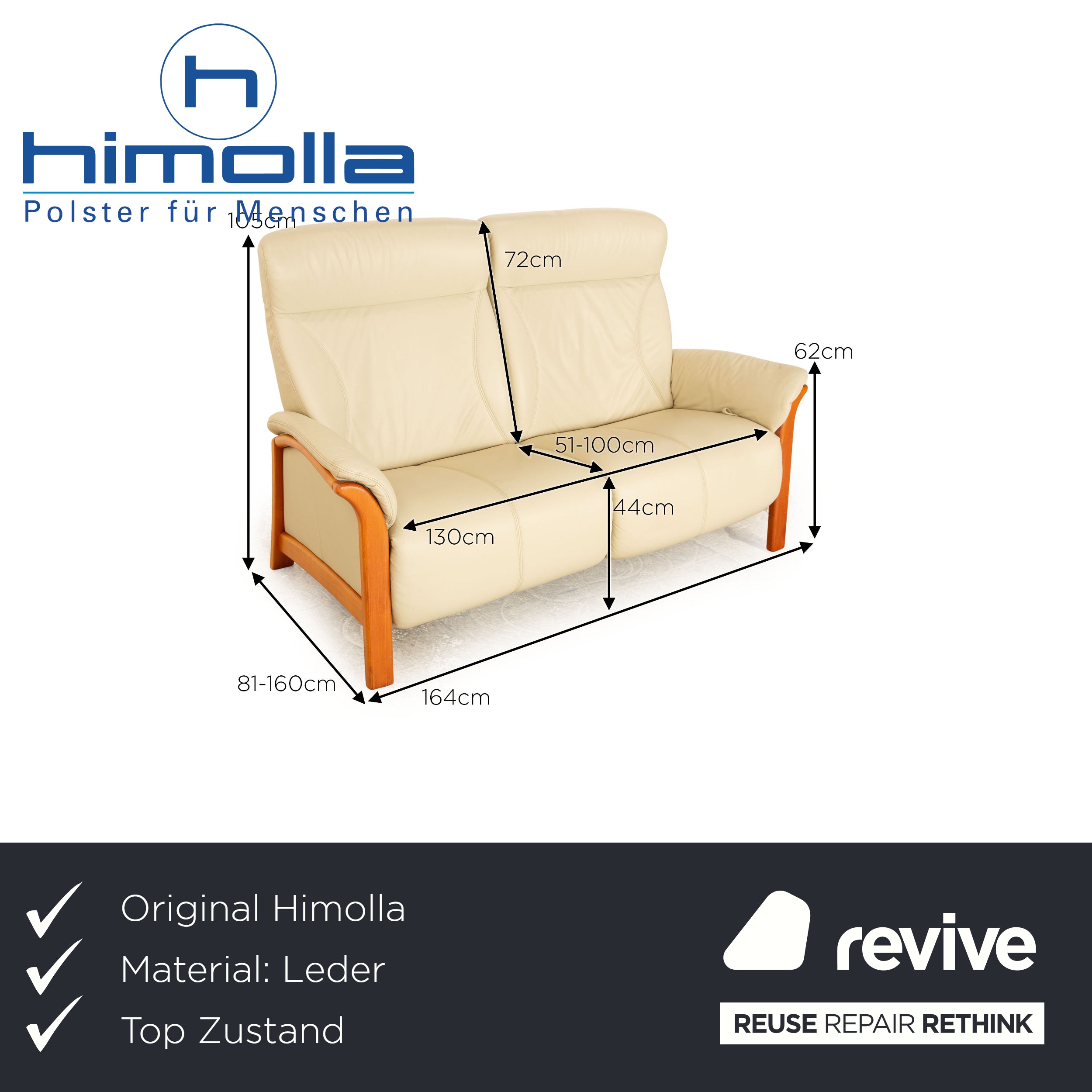 Himolla Cumuly Leder Zweisitzer Creme manuelle Funktion Sofa Couch Relaxfunktion