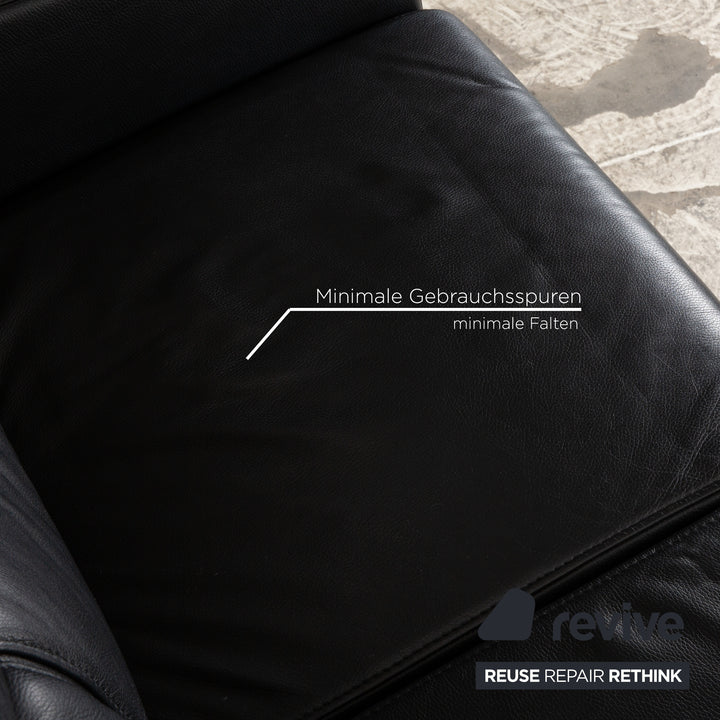 Himolla Cumuly Leather Two-Seater Dark Blue Manual Function Sofa Couch