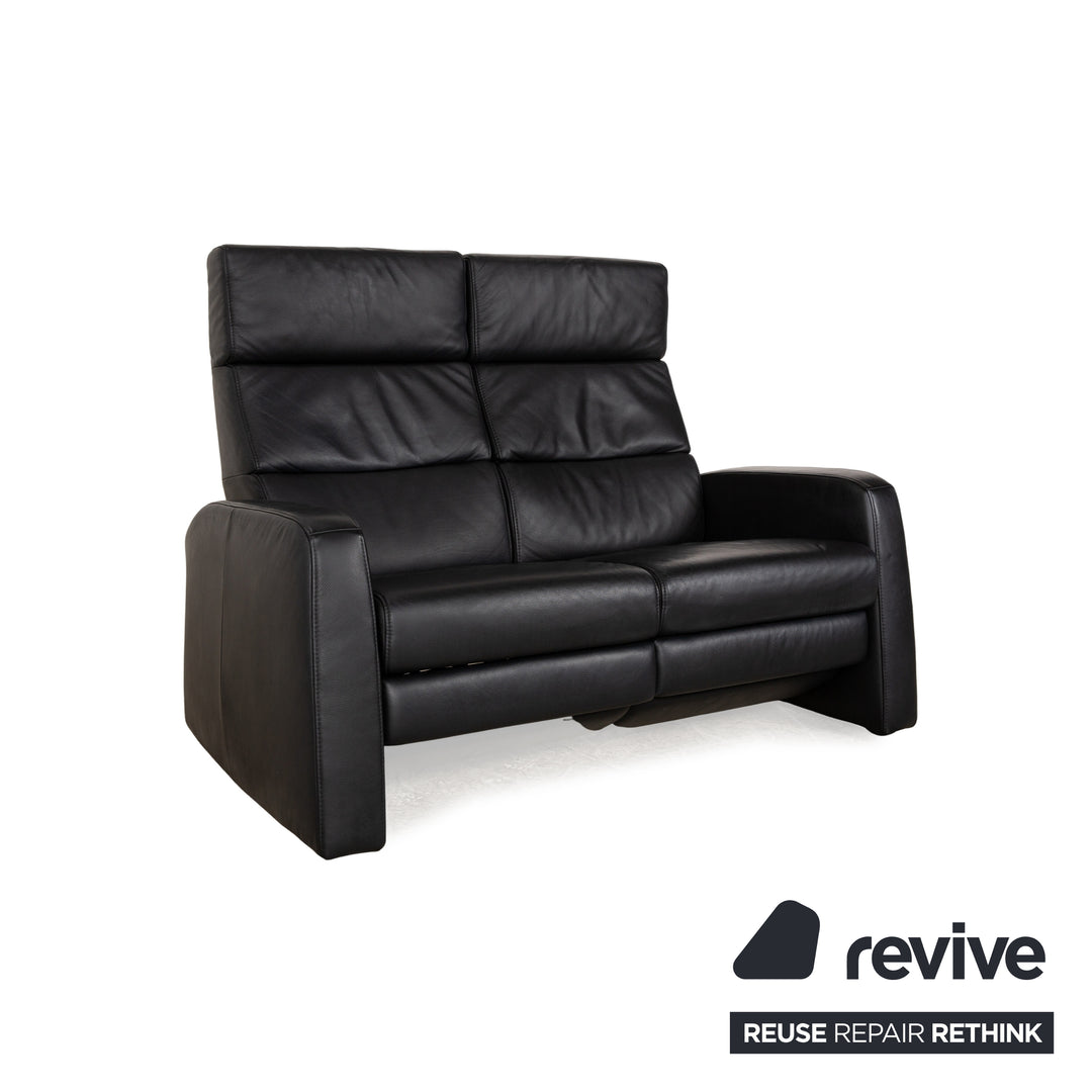 Himolla Cumuly Leather Two-Seater Dark Blue Manual Function Sofa Couch