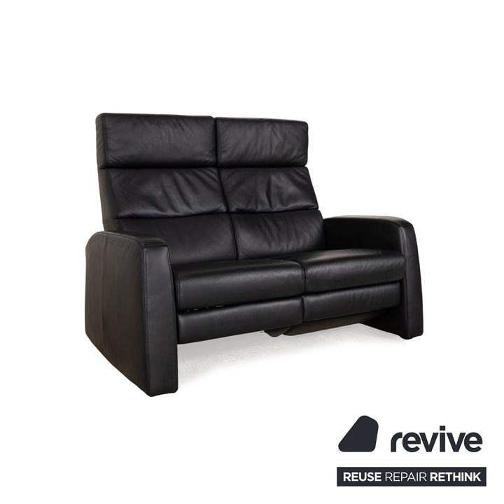 Himolla Cumuly Leather Two-Seater Dark Blue Manual Function Sofa Couch