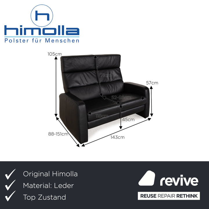 Himolla Cumuly Leather Two-Seater Dark Blue Manual Function Sofa Couch