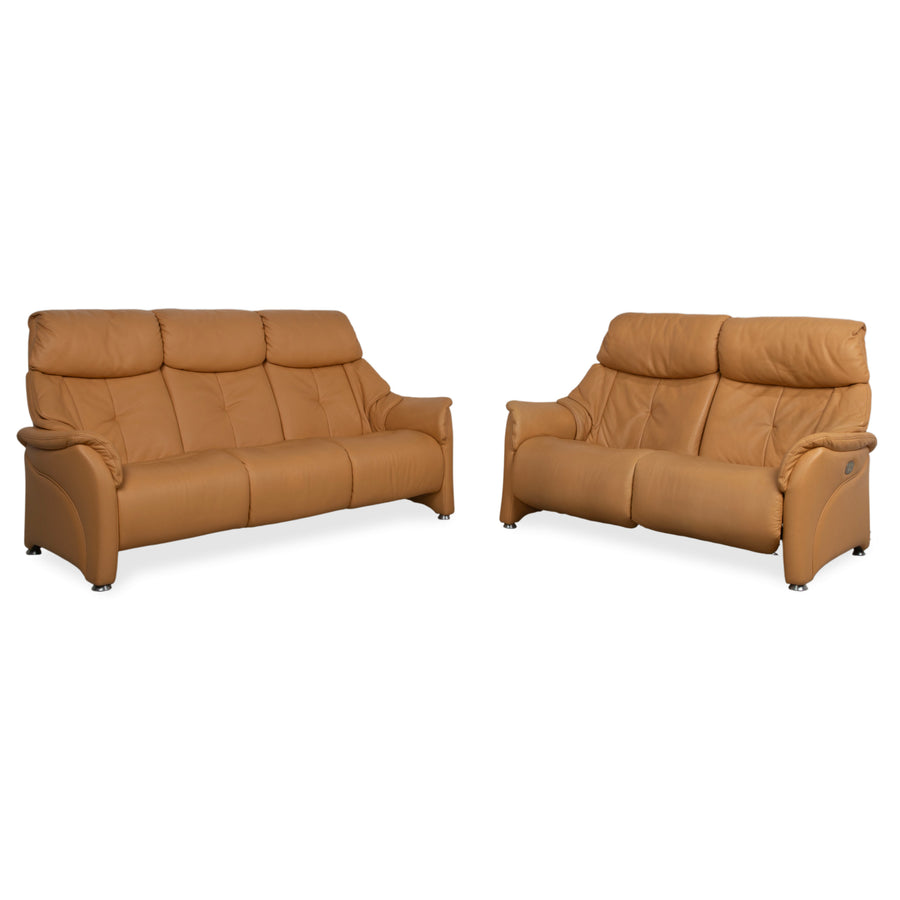 Himolla Three-Seater Leather Sofa Cognac Orange Couch