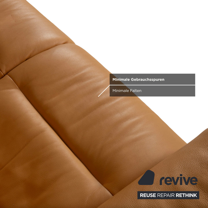 Himolla Three-Seater Leather Sofa Cognac Orange Couch