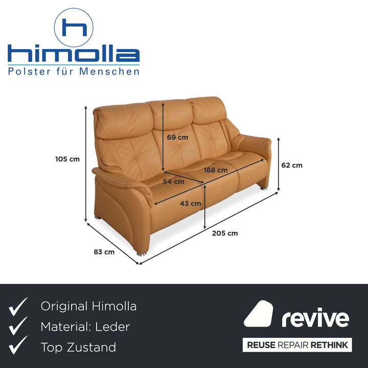 Himolla canapé trois places en cuir cognac orange