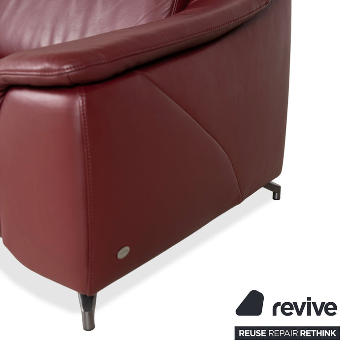 Himolla three-seater leather sofa, red burgundy, manual function couch