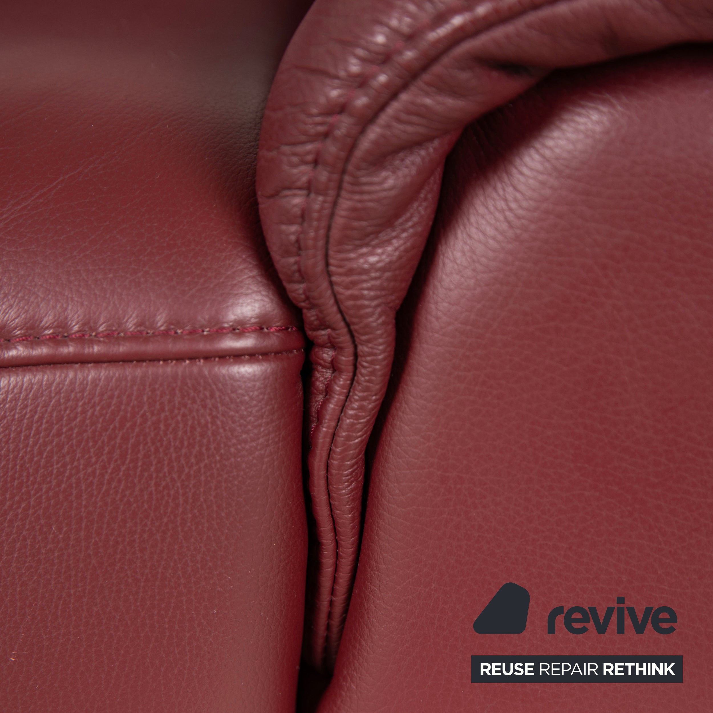 Himolla three-seater leather sofa, red burgundy, manual function couch