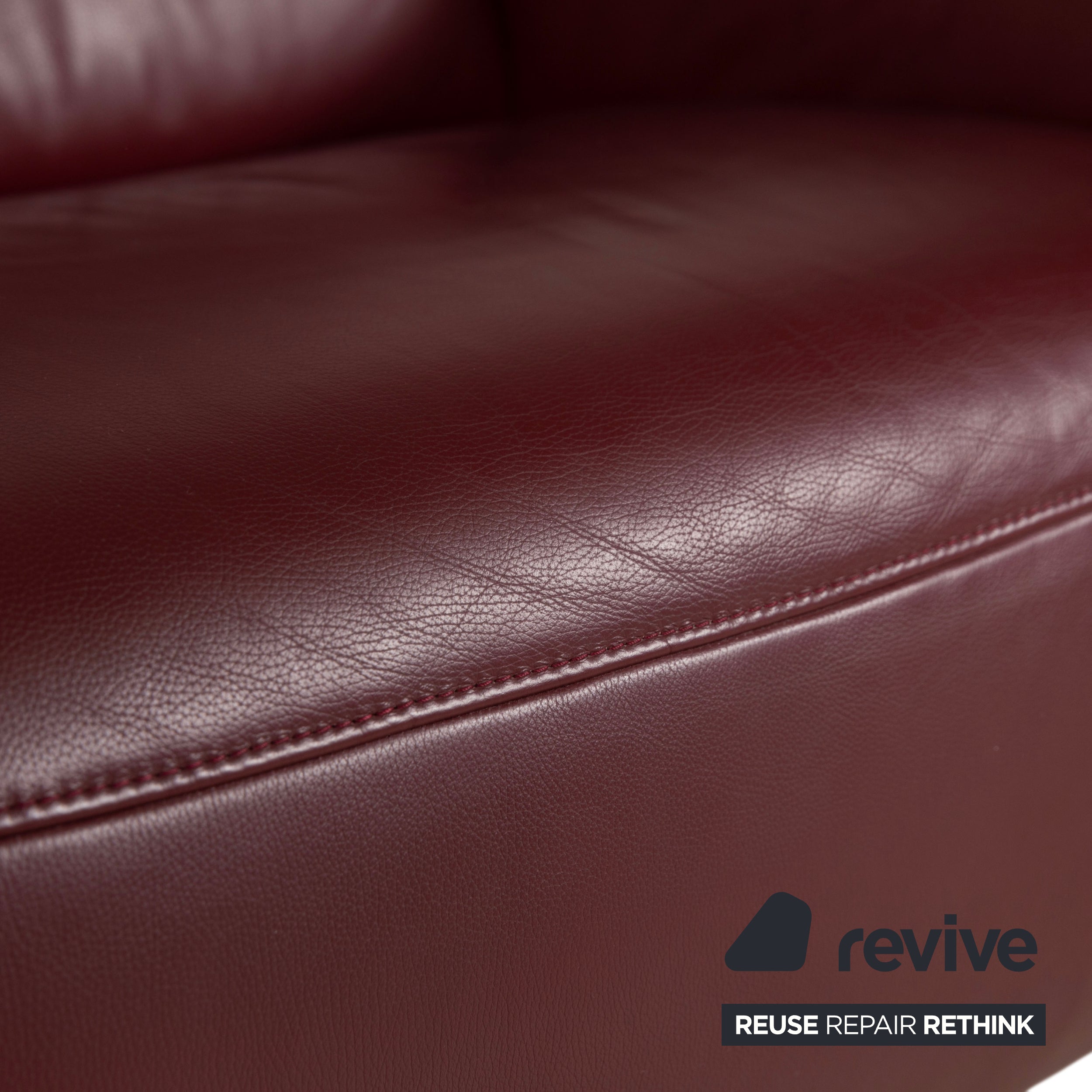 Himolla three-seater leather sofa, red burgundy, manual function couch