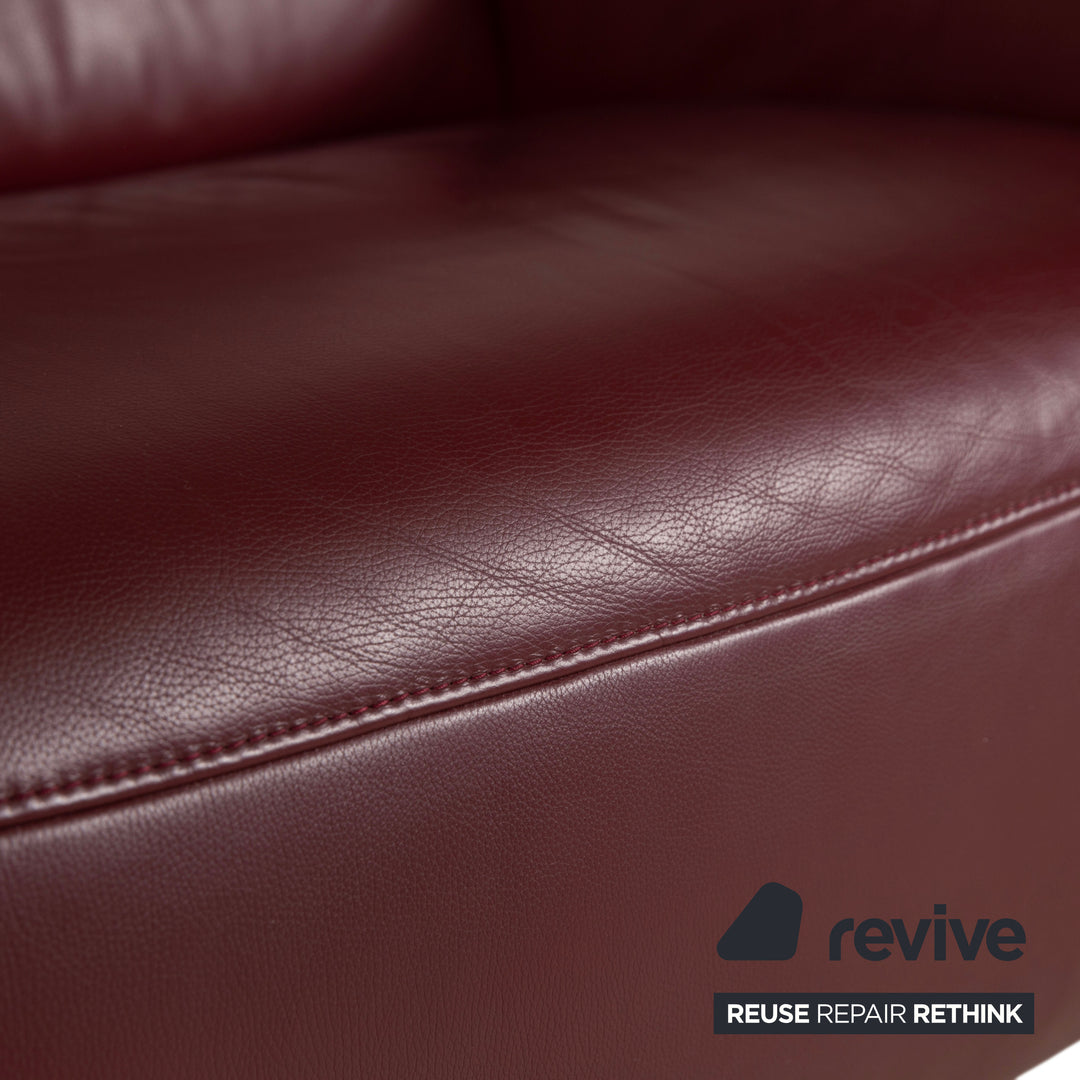 Himolla three-seater leather sofa, red burgundy, manual function couch