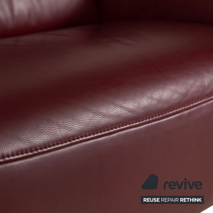 Himolla three-seater leather sofa, red burgundy, manual function couch