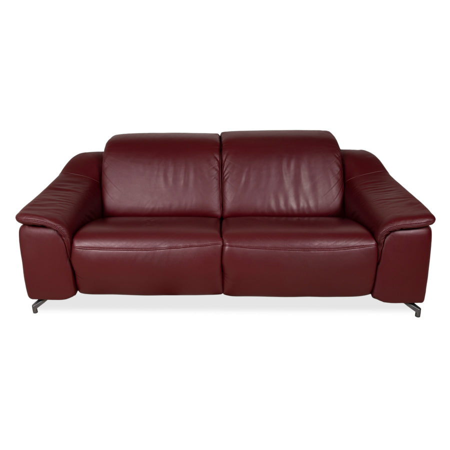 Himolla three-seater leather sofa, red burgundy, manual function couch