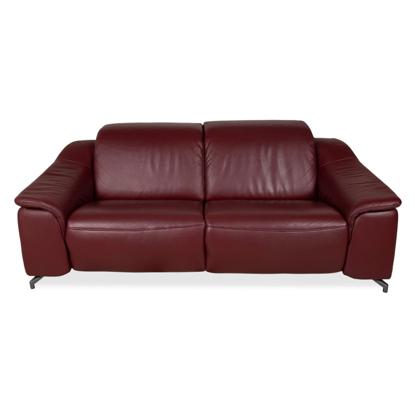 Himolla three-seater leather sofa, red burgundy, manual function couch
