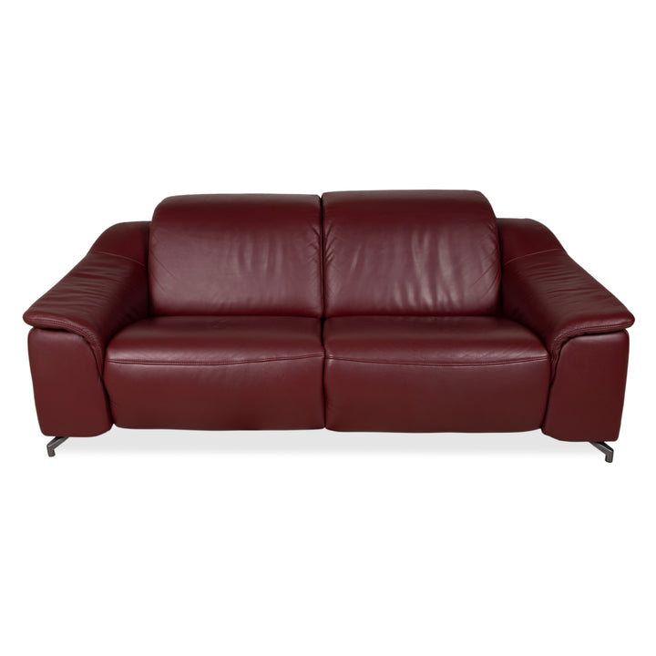 Himolla three-seater leather sofa, red burgundy, manual function couch