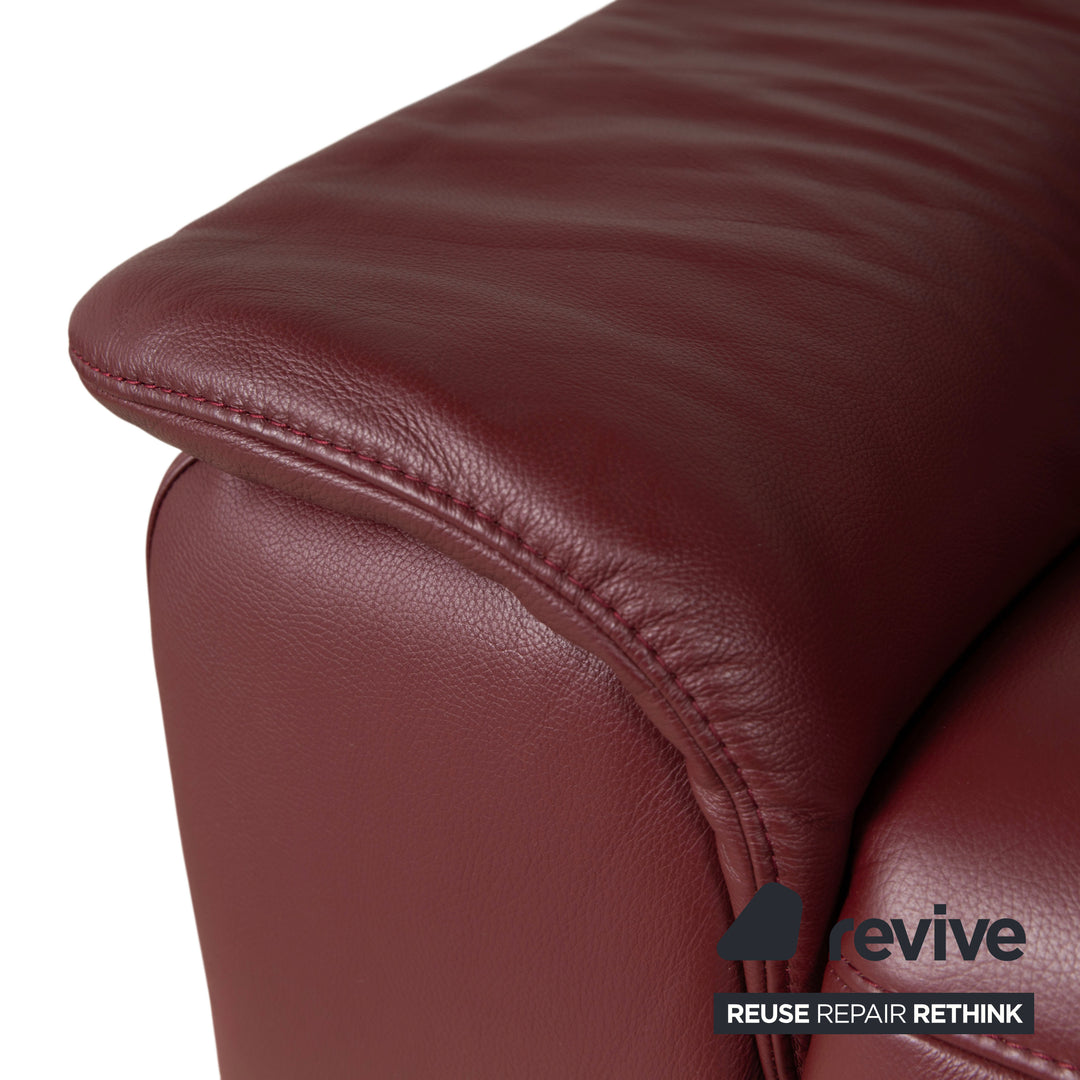 Himolla three-seater leather sofa, red burgundy, manual function couch