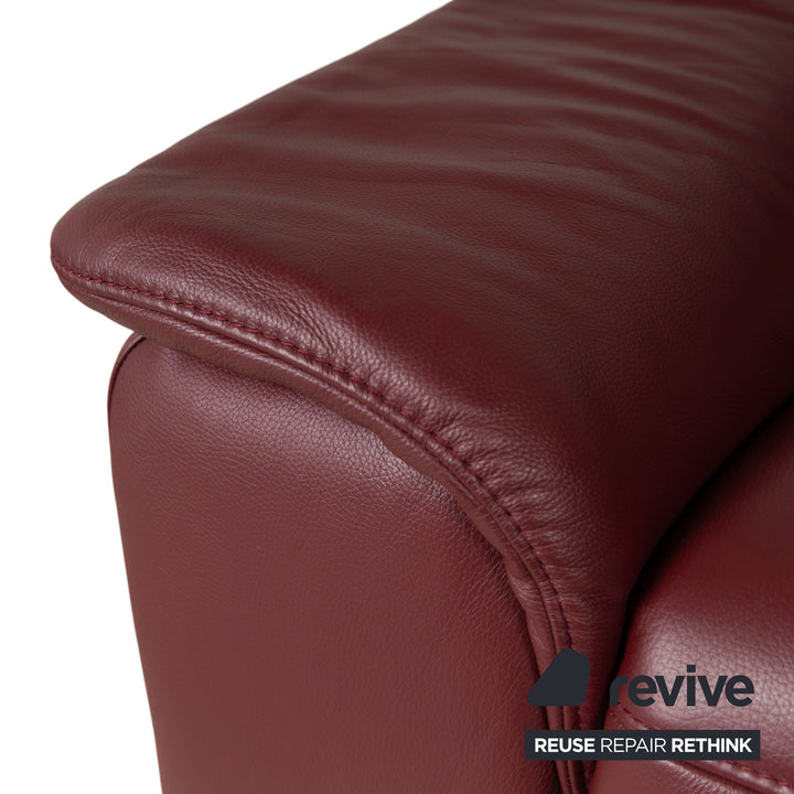 Himolla three-seater leather sofa, red burgundy, manual function couch