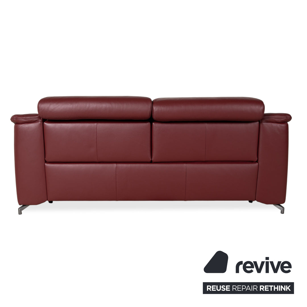 Himolla Three-Seater Leather Sofa Red Burgundy Couch