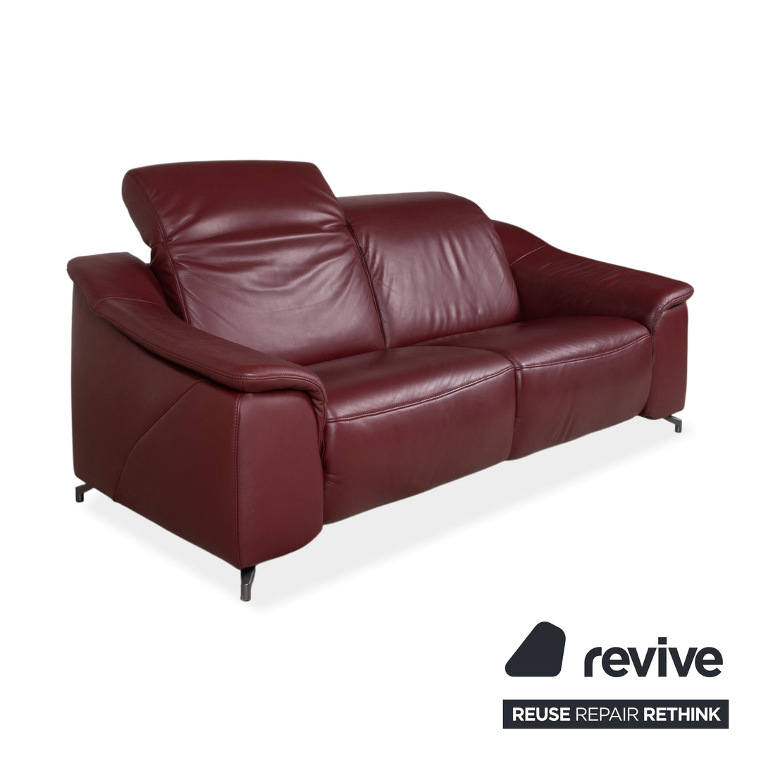 Himolla Three-Seater Leather Sofa Red Burgundy Couch