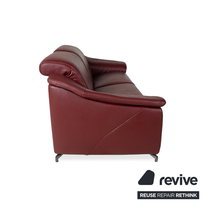 Himolla Three-Seater Leather Sofa Red Burgundy Couch