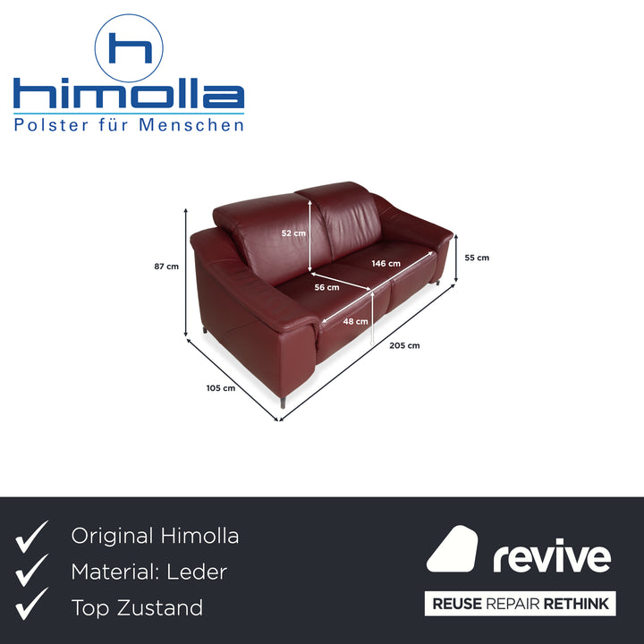 Himolla Three-Seater Leather Sofa Red Burgundy Couch