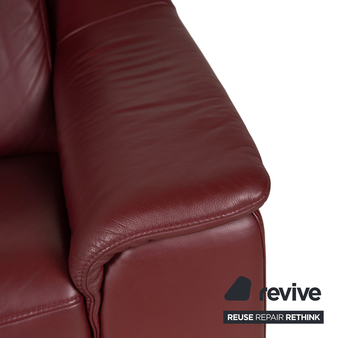 Himolla Three-Seater Leather Sofa Red Burgundy Couch