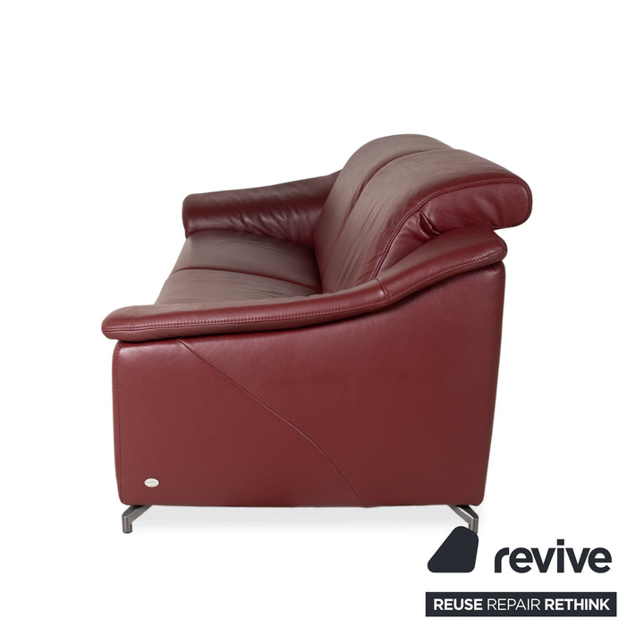 Himolla Three-Seater Leather Sofa Red Burgundy Couch