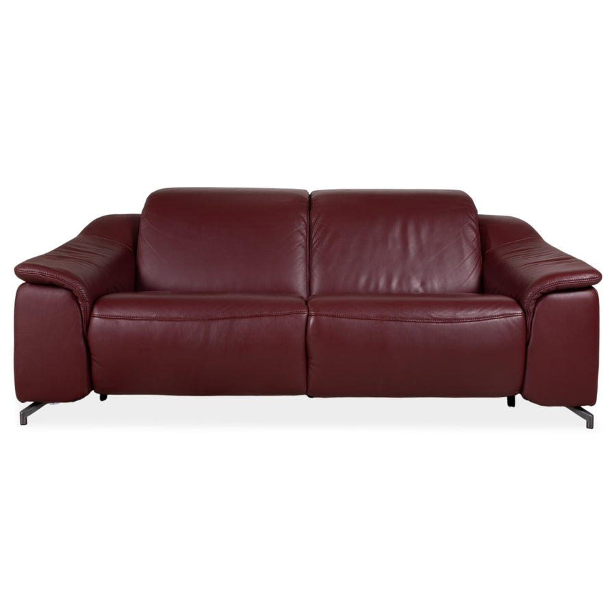 Himolla Three-Seater Leather Sofa Red Burgundy Couch