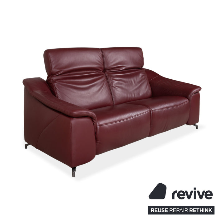 Himolla Three-Seater Leather Sofa Red Burgundy Couch