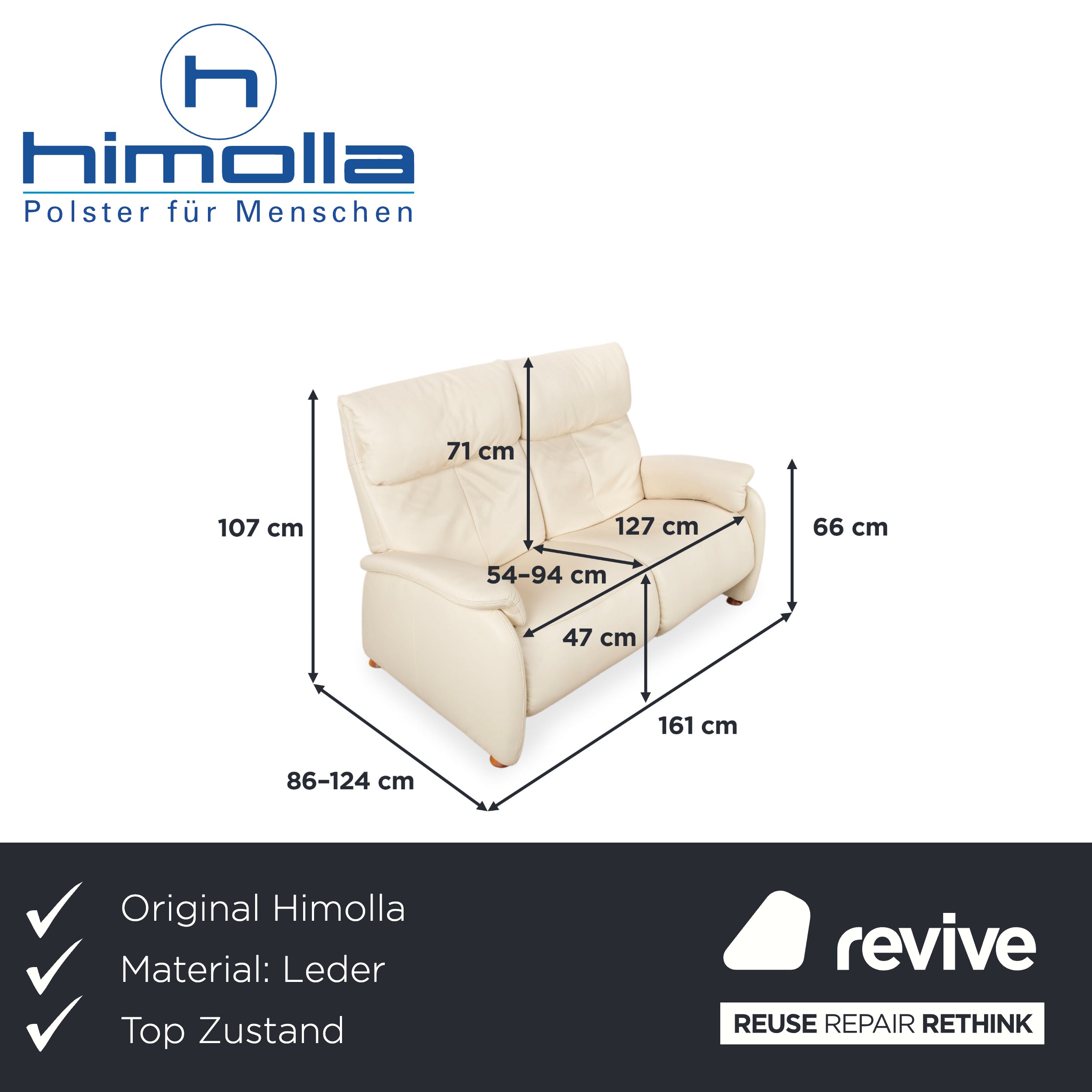 Himolla Halifax Leder Dreisitzer Creme Beige Sand manuelle Funktion Sofa Couch