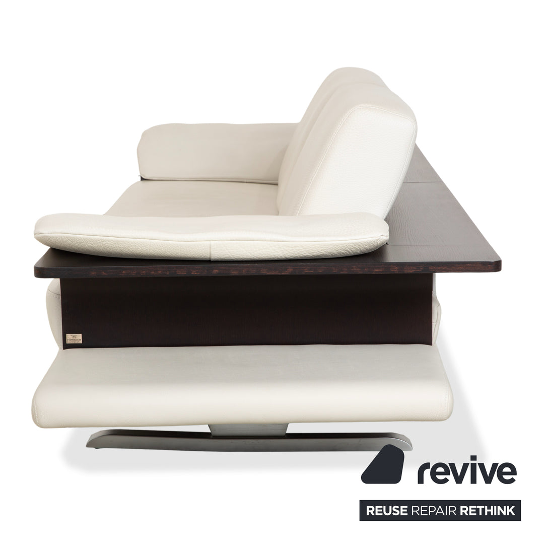 Himolla Leather 2x Three-Seater Cream White Wood Sofa Couch